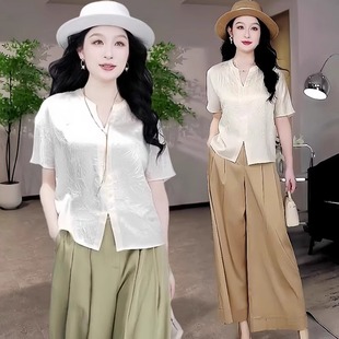 女短袖 清仓捡漏品牌折扣店醋酸缎面衬衫 夏洋气V领上衣御姐风衬衣