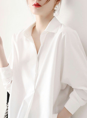 清仓秒杀品牌折扣店专柜女装叠穿白色衬衫女长袖慵懒风上衣打底衫