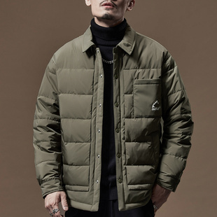 高端新国标90白鸭绒羽绒服男款秋季衬衫式面包服棉袄防寒保暖外套
