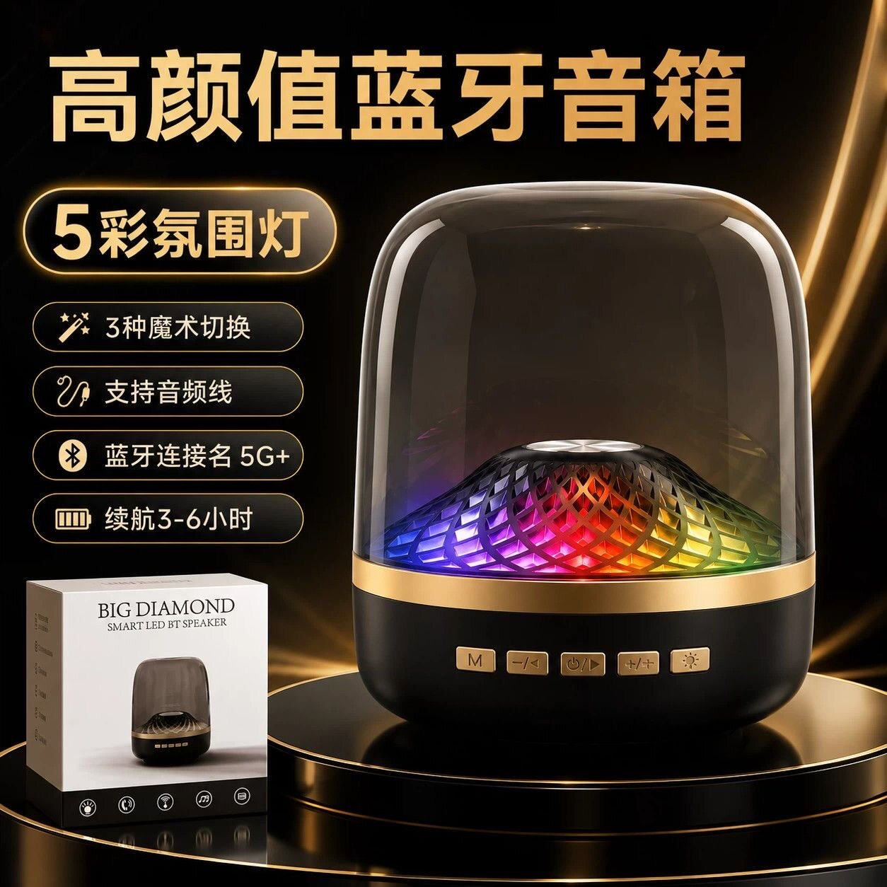 顶配哈曼2026黑金琉璃低音炮续航无线蓝牙音响桌面家用智能音箱