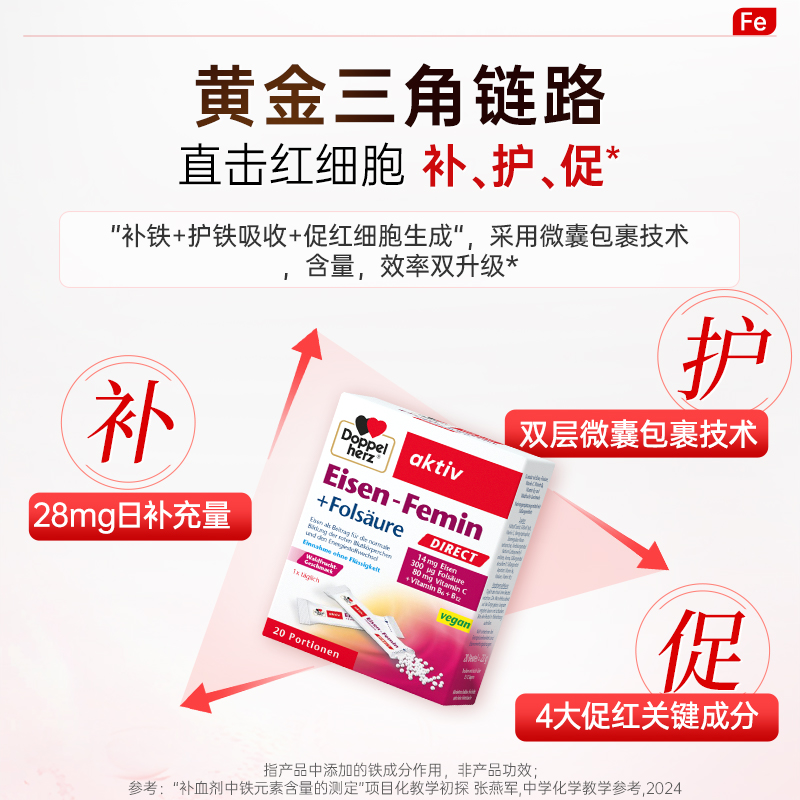 【3盒装】德国双心补铁剂粉孕妇孕期女性养血补气血贫血哺乳期