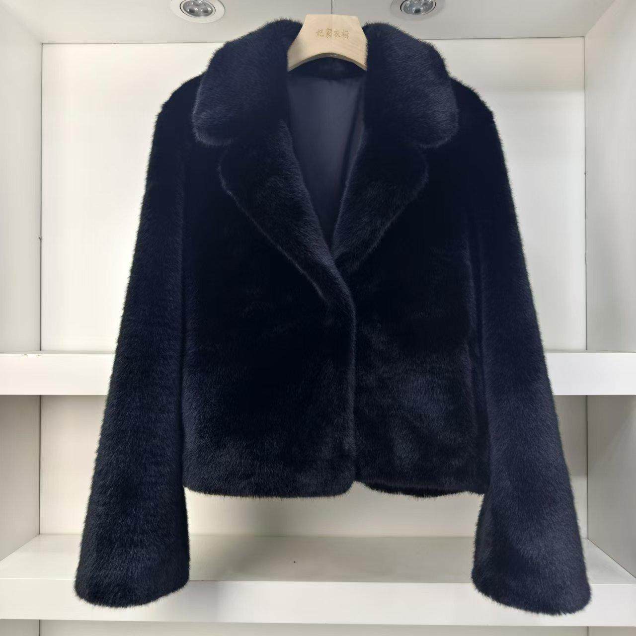 韩国2024冬气质百搭高级感柔软舒服保暖上衣仿皮草短款毛毛外套女