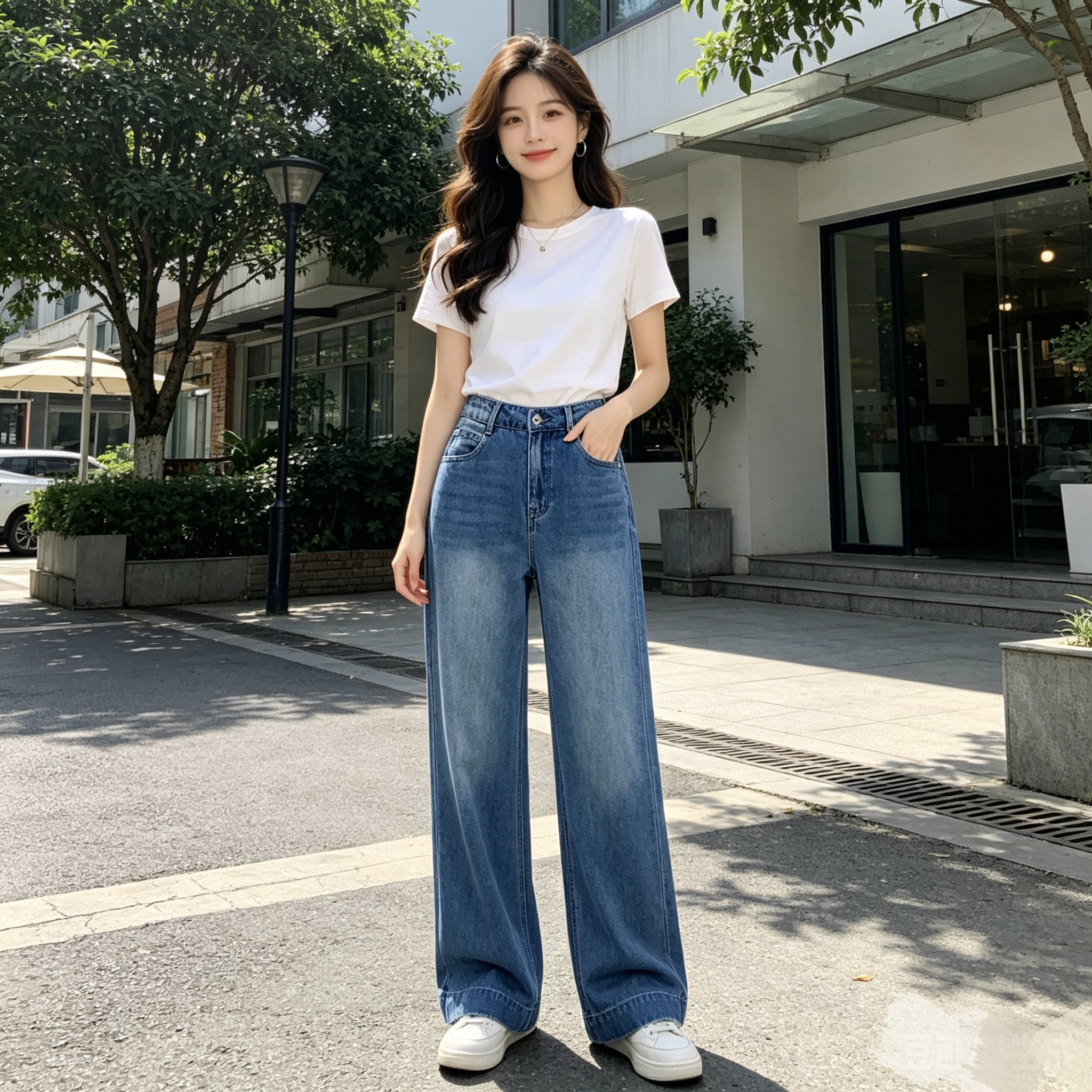ms莱赛尔薄款直筒阔腿裤26新夏款原单宽松柔软高腰长裤女士牛仔裤