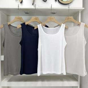 圆领亚麻莱赛尔高弹26新舒适女背心内搭宽松显瘦宽肩带吊带打底衫