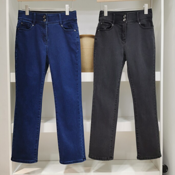 加绒中腰小直筒新款出口韩国原单松紧腰保暖百搭女休闲裤牛仔裤