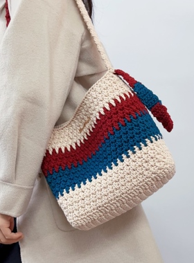 Mcroche魔织手工编织毛线钩织撞色单肩包包diy材料包自制礼物