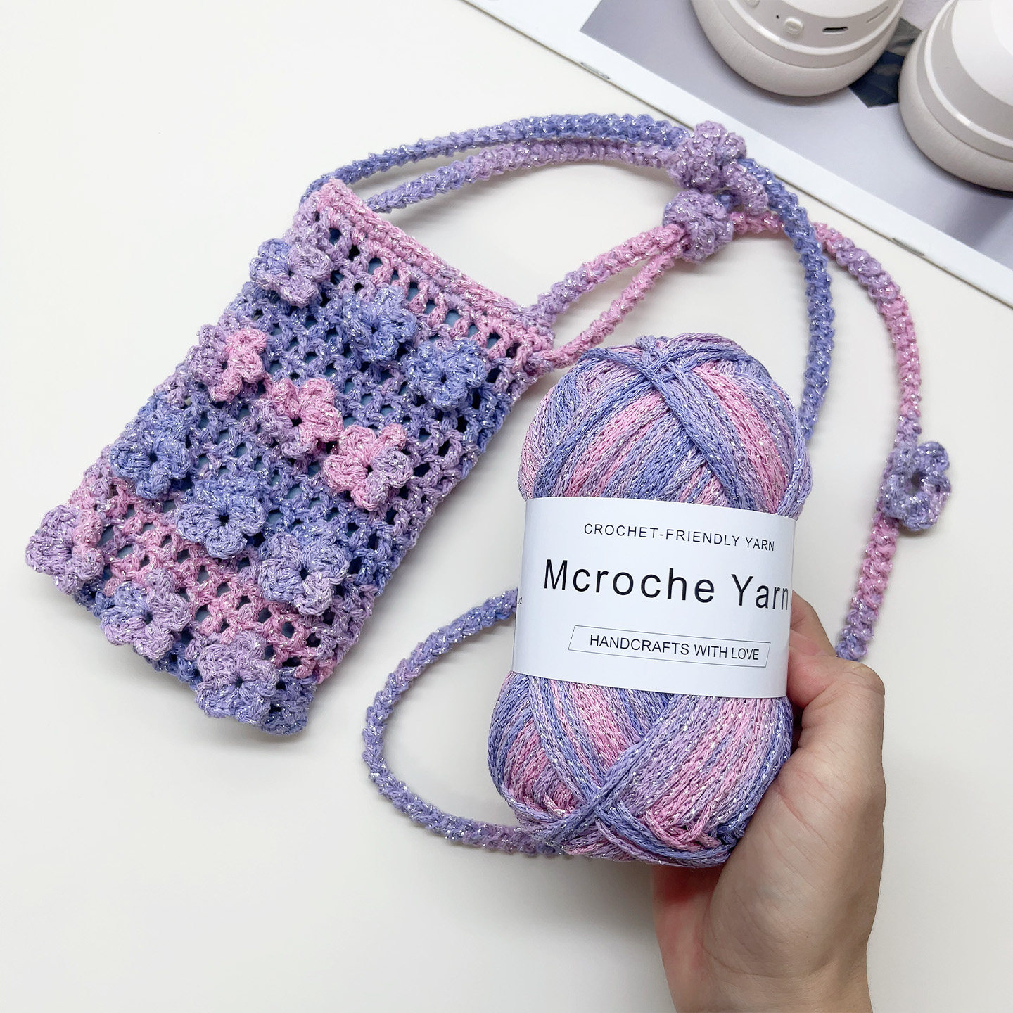 Mcroche魔织手工钩织立体繁花手机包diy编织材料包新手入门送教程图片