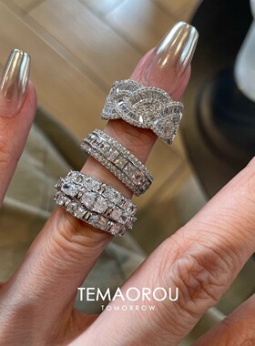 不撞款vintage叠戴华丽重工排钻戒指爆闪老钱风食指戒高级感贵气