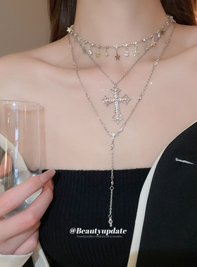 叠戴十字架星星吊坠项链时尚欧美百搭锁骨链轻奢设计感小众项饰女