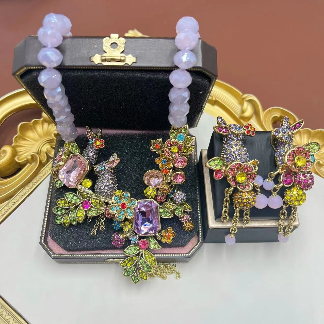 vintage中古满钻紫色小兔子耳环