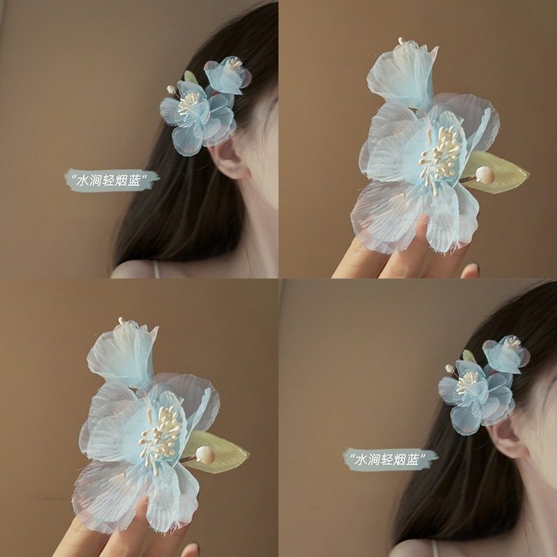 花巷逢春！超仙花朵发夹汉服配饰绢纱烫花侧边百搭蓝色渐变发夹女,饰品/流行首饰/时尚饰品新,民族风发饰,淘宝优惠券,粉丝福利购,淘宝优惠卷