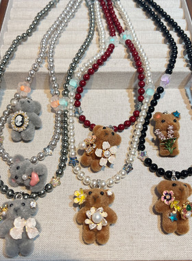 毛绒小熊项链秋冬新款可爱时尚高级感轻奢百搭原创时尚小熊毛衣链