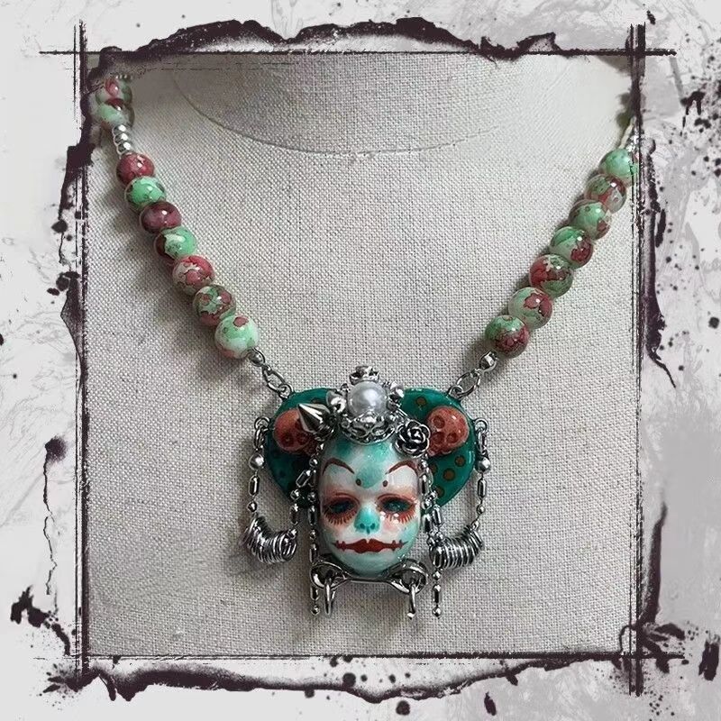 原创重工朋克做旧珠链暗黑戒指项链choker