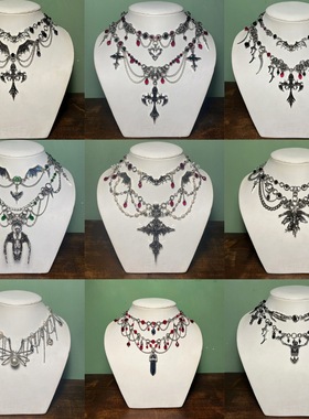 万圣节项链批发跨境饰品暗黑十字架天使重工金属哥特风链条毛衣链