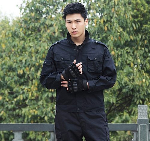冬季网格套装黑色保安夹克作训服