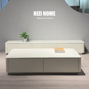 现代简约轻奢长方形茶几电视柜组合烤漆奶油风客厅家具小户型茶桌