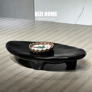 鹅卵石茶几黑色异形诧寂风北欧ins设计师款客厅网红中古风茶几