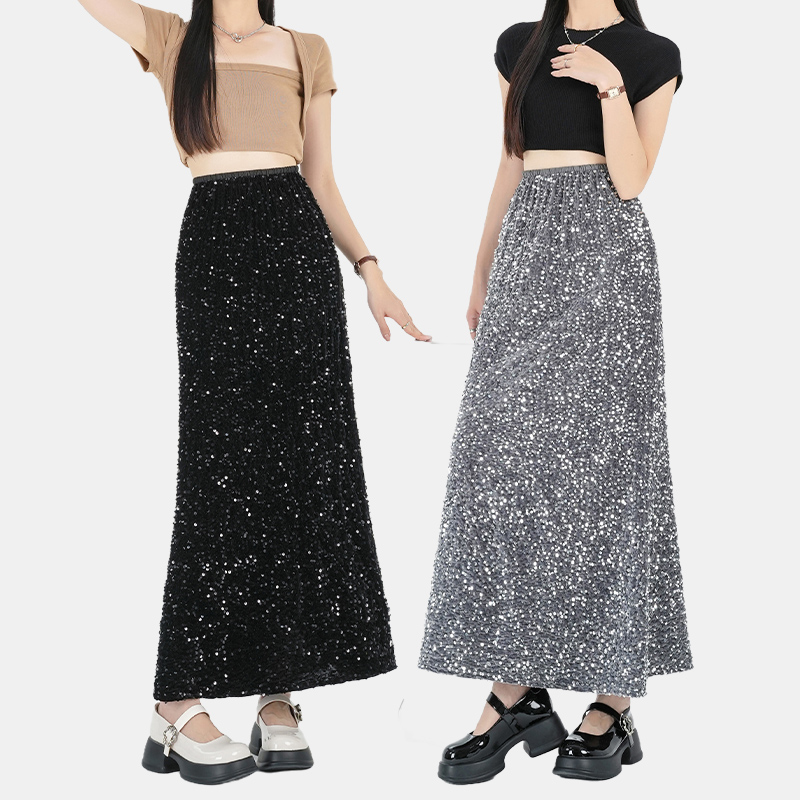 胖妹妹洋气百搭闪闪亮片半身裙大码女装春夏修身显瘦A字包臀裙子