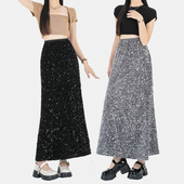 显瘦A字包臀裙子 春夏修身 胖妹妹洋气百搭闪闪亮片半身裙大码 女装