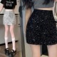ins风辣妹小心机别致亮片高腰半身裙大码 胖妹妹修身 A字包臀短裙子