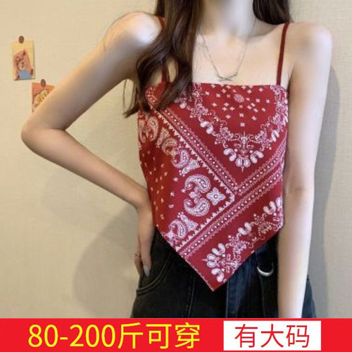 夏季拼接百搭三角巾吊带背心