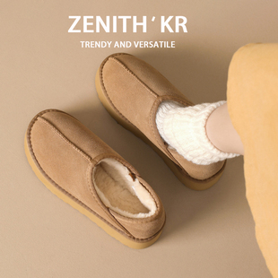 一脚蹬羊毛面包鞋 真皮版 ~厚底外穿皮毛一体雪地靴女冬加绒棉鞋