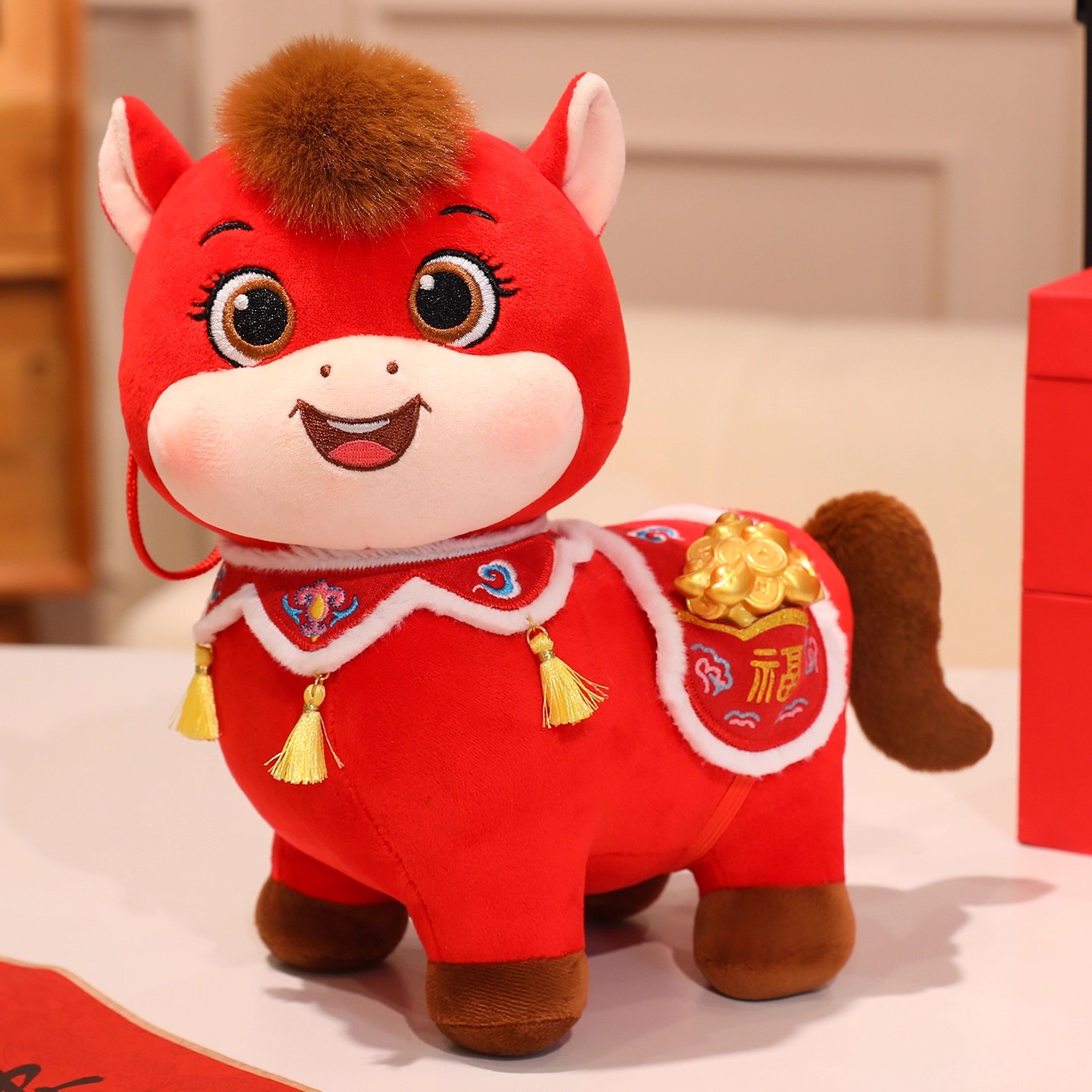 红色小马毛绒玩具公仔