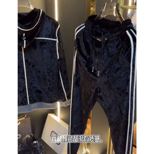 潮流男装连帽夹克金丝绒外套男长裤全套外穿秋冬新款高级休闲套装