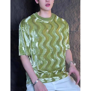 t恤男款 潮流男装 夏季 2026高级感体恤时尚 韩 帅气新款 垂感亮面短袖