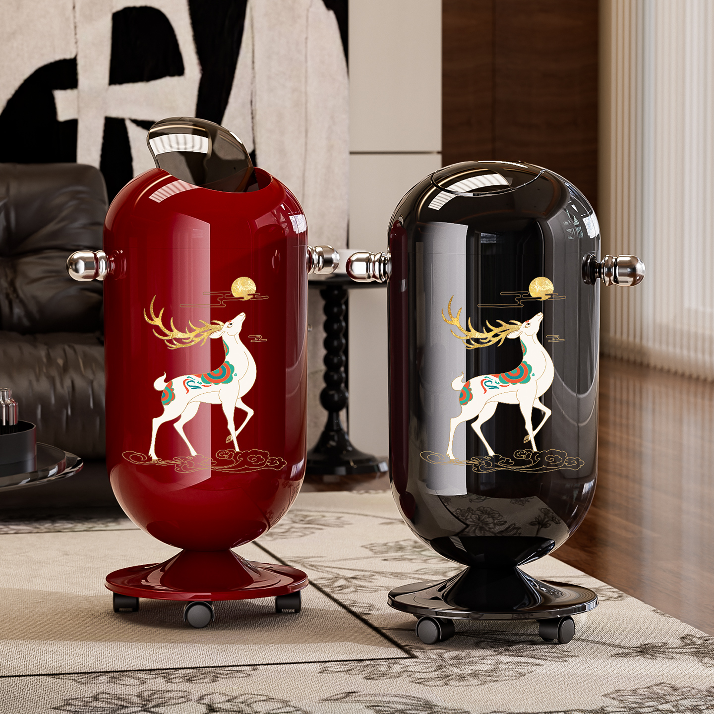 摇盖客厅垃圾桶卧室家用厨房厕所卫生间翻盖办公室高颜值轻奢高级