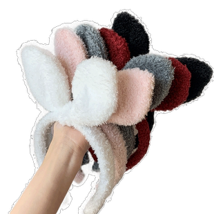 发箍女款2024新款甜美可爱洗脸头箍防滑压发毛绒兔耳朵红色束发带