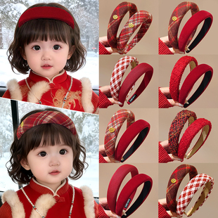 新年儿童红色发箍女童高颅顶头箍小女孩日常外戴不勒头压发卡头饰