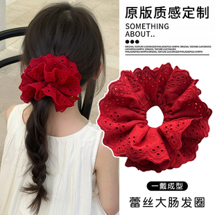 法式红色蕾丝大肠发圈女童扎发头绳小女孩头花儿童头绳公主头饰