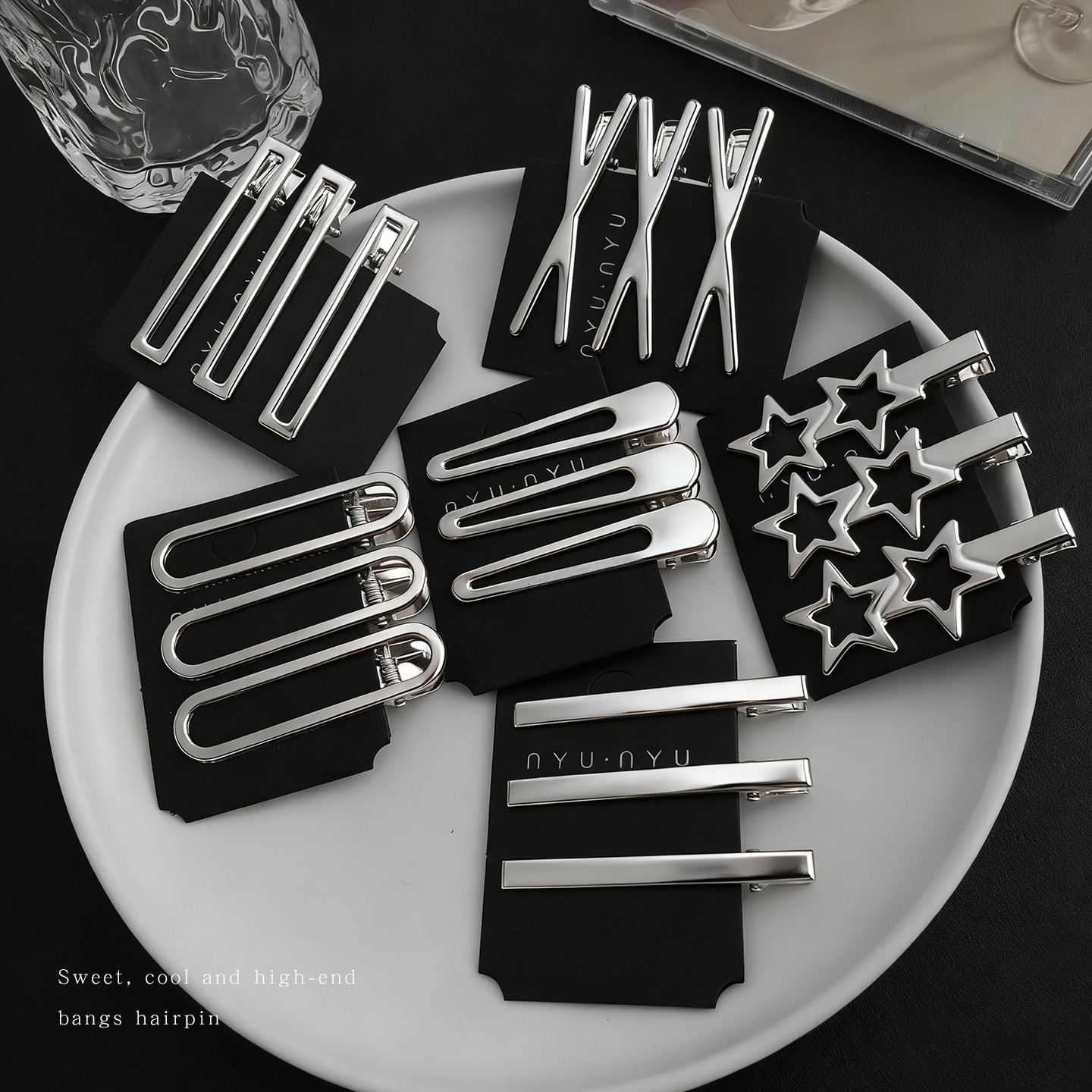 简约银色镂空金属发夹女侧边刘海夹前额碎发鸭嘴夹子一字发卡头饰