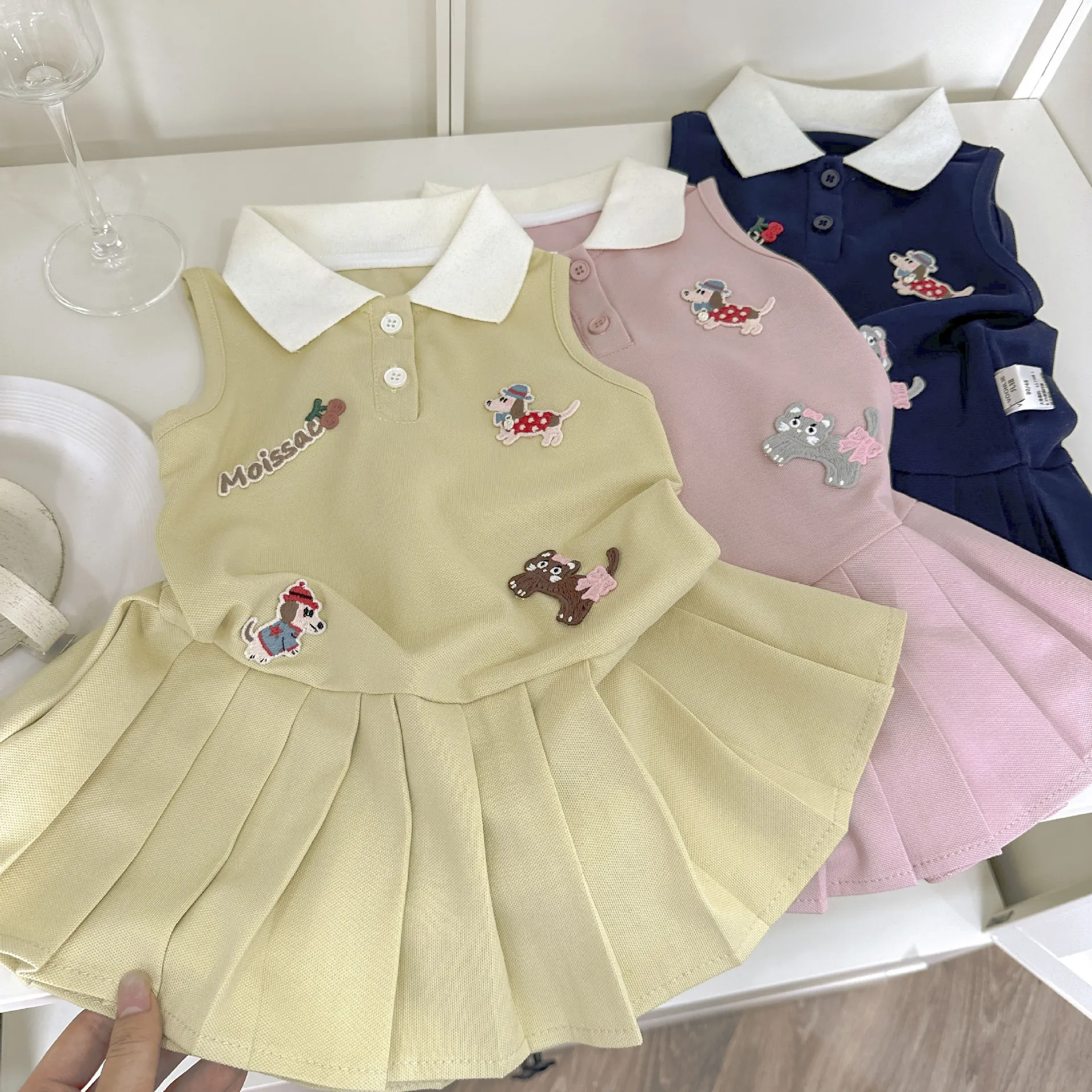 女童学院风背心裙夏装2026新款小童女宝宝休闲POLO领花边印花裙子
