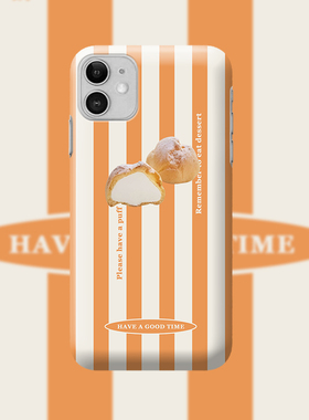 可爱ins条纹泡芙手机壳适用于苹果13pro/14promax菲林亮面iPhone11/12软壳IMD防摔华为p30/p40/p50四包亮面硬