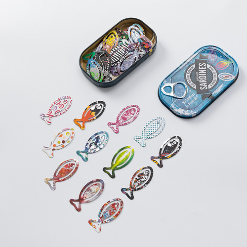 英国IF沙丁鱼罐头书签50枚铁盒装纸质童趣少儿学生礼物文创