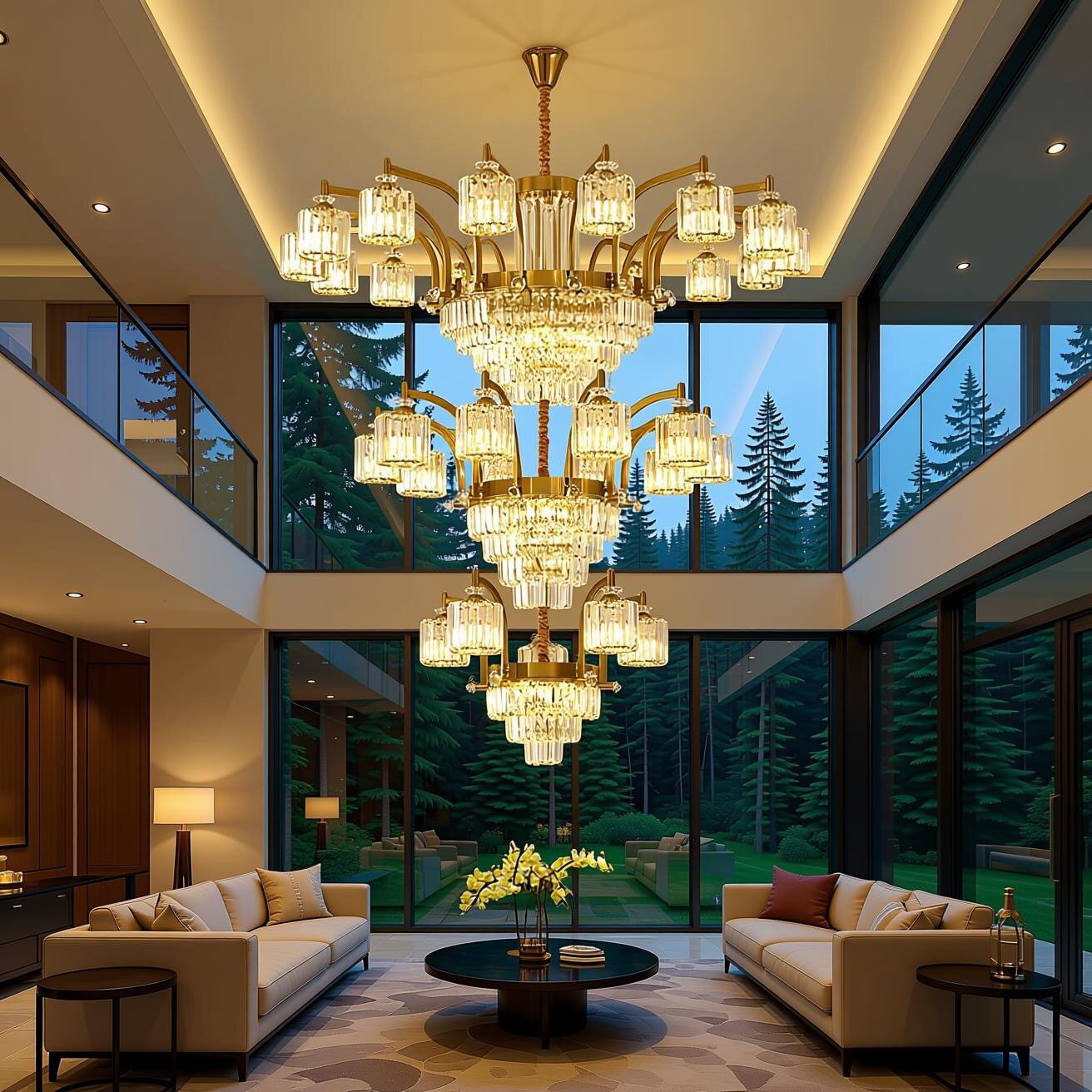 轻奢大气客厅水晶吊灯饭店餐厅豪华高端自建房别墅酒店复式楼灯具