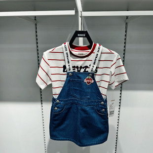 Levi's李维斯童装26夏女童条纹短袖T恤牛仔绣花背心裙LV2622068
