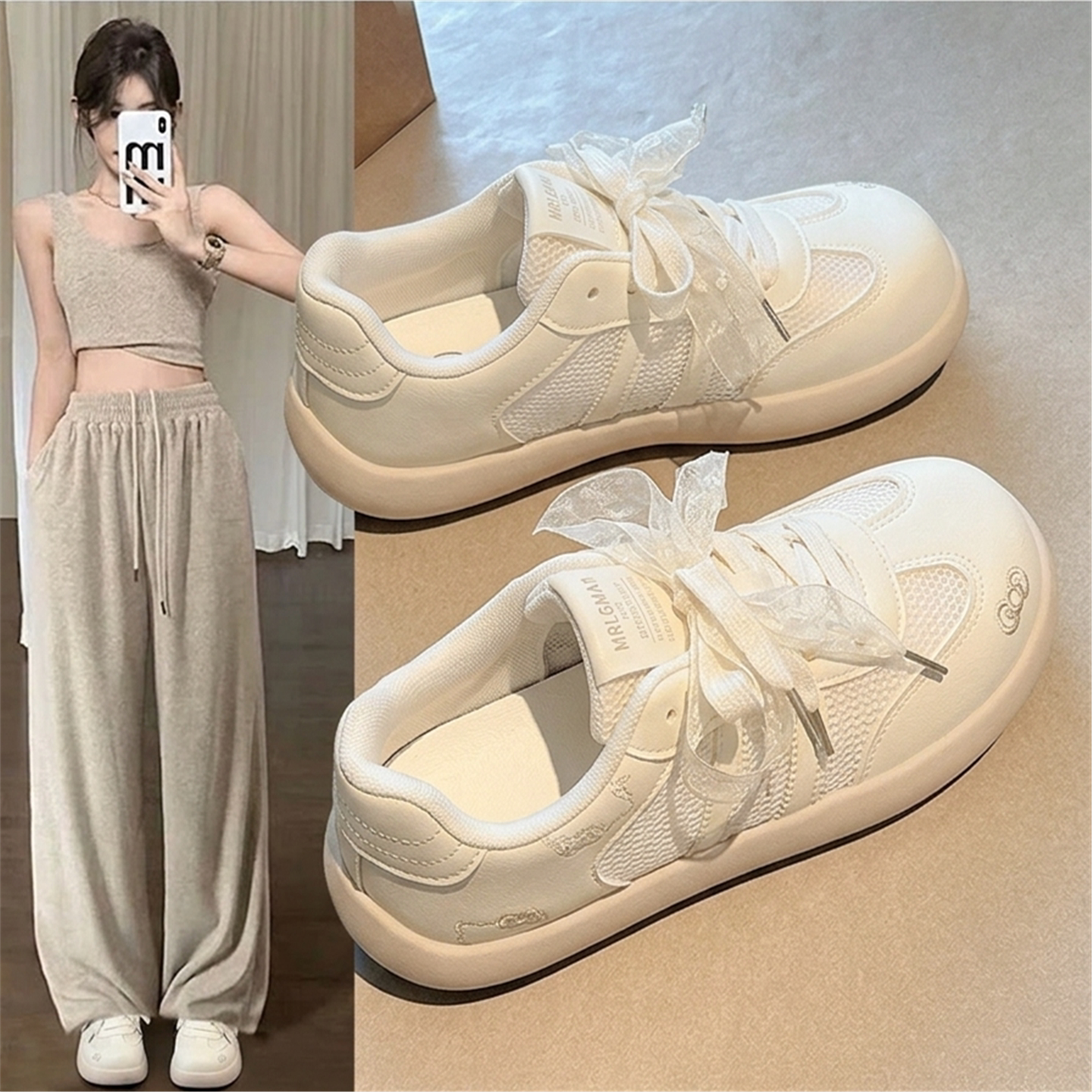 夏季透气厚底网面小白鞋女百搭