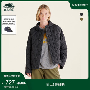 Roots美式经典女士2023秋冬款BROOKS格形厚款棉服外套38140188