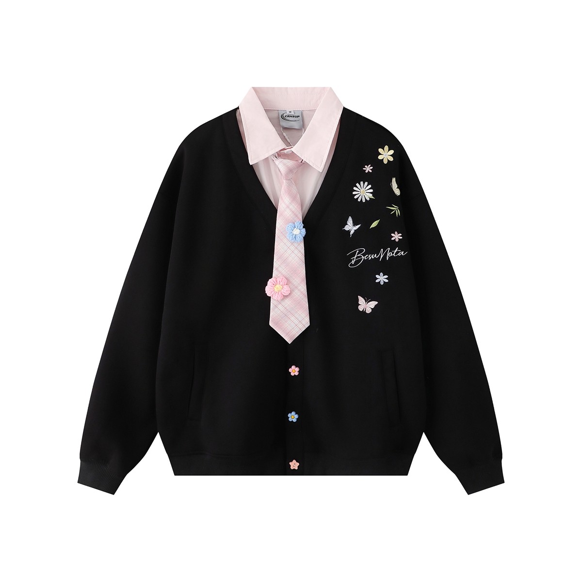 MoCreation 秋冬衬衫领拼接情侣慵懒外套假两件蝴蝶刺绣学生卫衣,女装/女士精品,卫衣/绒衫,淘宝优惠券,粉丝福利购,淘宝优惠卷