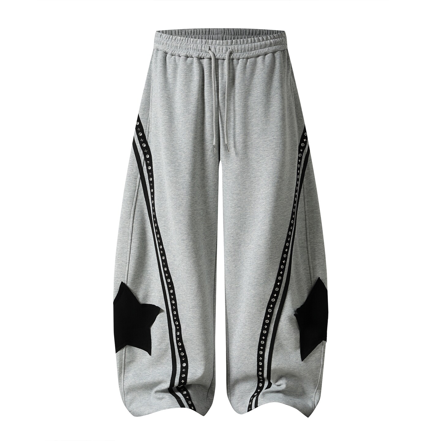 MoCreation 美式复古运动风不对称贴布卫裤男女宽松阔腿弯刀长裤