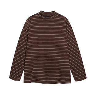 MoCreation 美式复古条纹半高领长袖T恤男女春季宽松慵懒百搭上衣