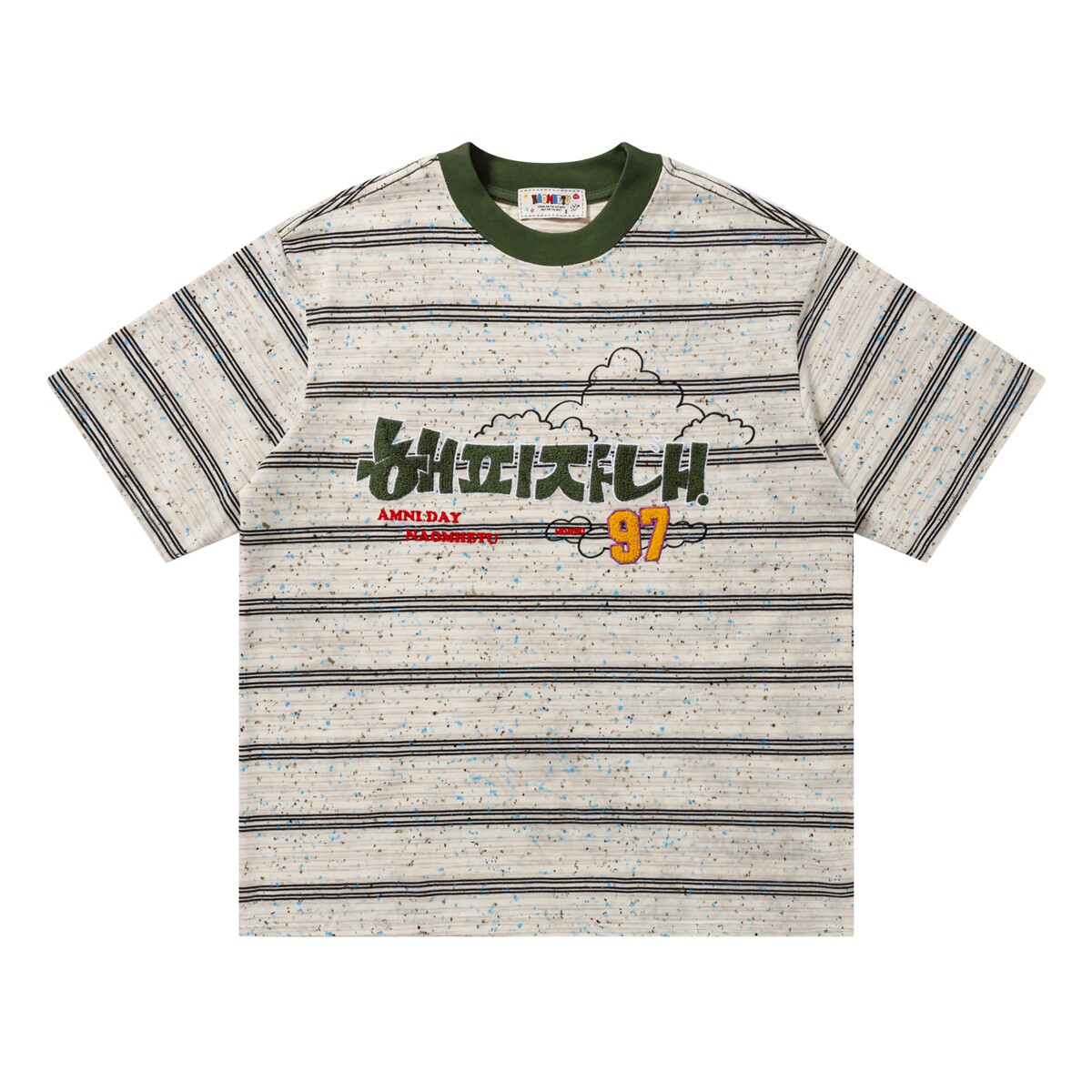 MoCreation 美式休闲风条纹字母短袖T恤男女通用宽松圆领上衣夏季