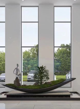 创景《玻璃钢船体配仿真绿植》景观雕塑空间造景落地摆件售楼处