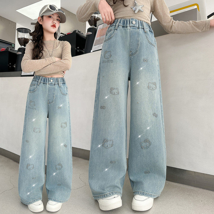 女童春秋牛仔裤2026春季新款儿童烫钻宽松直筒裤阔腿裤中大童显瘦,童装/婴儿装/亲子装,儿童牛仔裤,淘宝优惠券,粉丝福利购,淘宝优惠卷