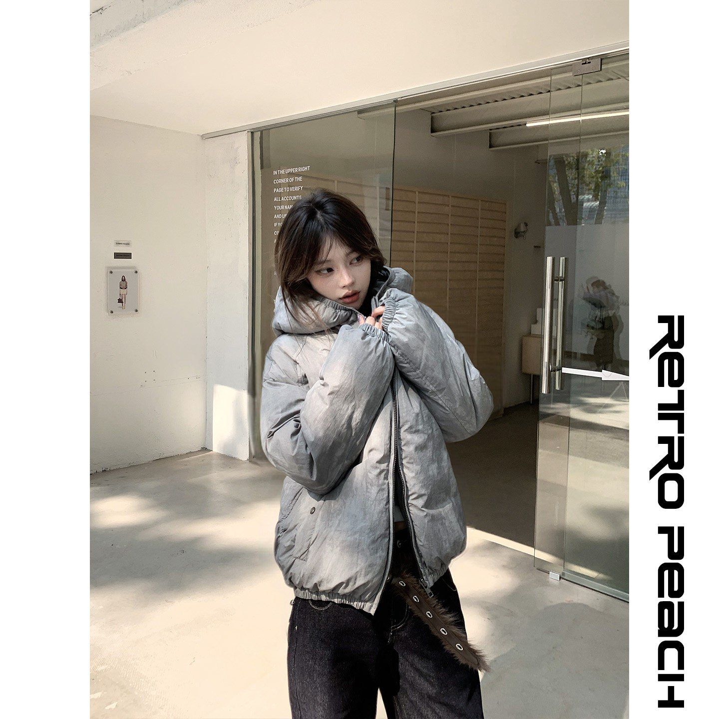 慵懒连帽宽松显瘦拉链棉服女秋冬