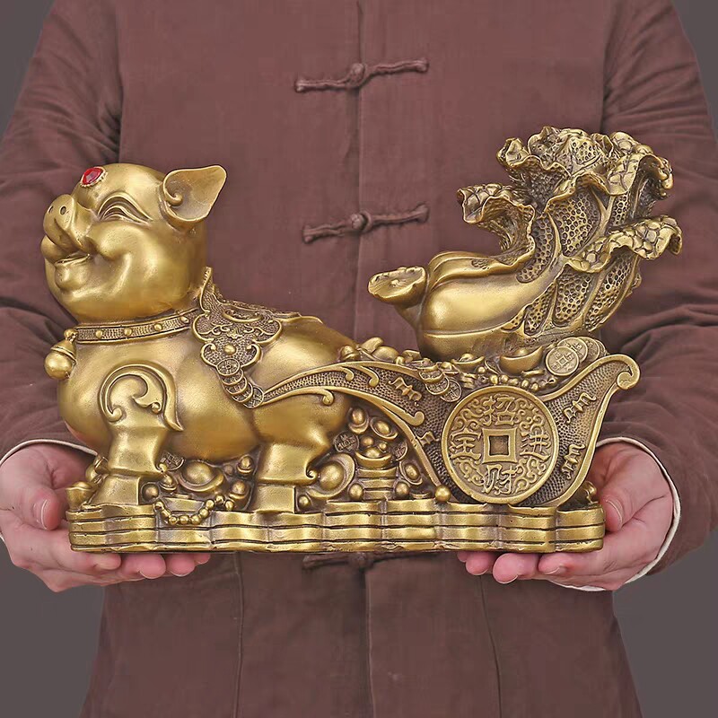 纯铜猪摆件生肖猪金猪福猪百财猪家用桌面装饰大号金猪招財大白菜