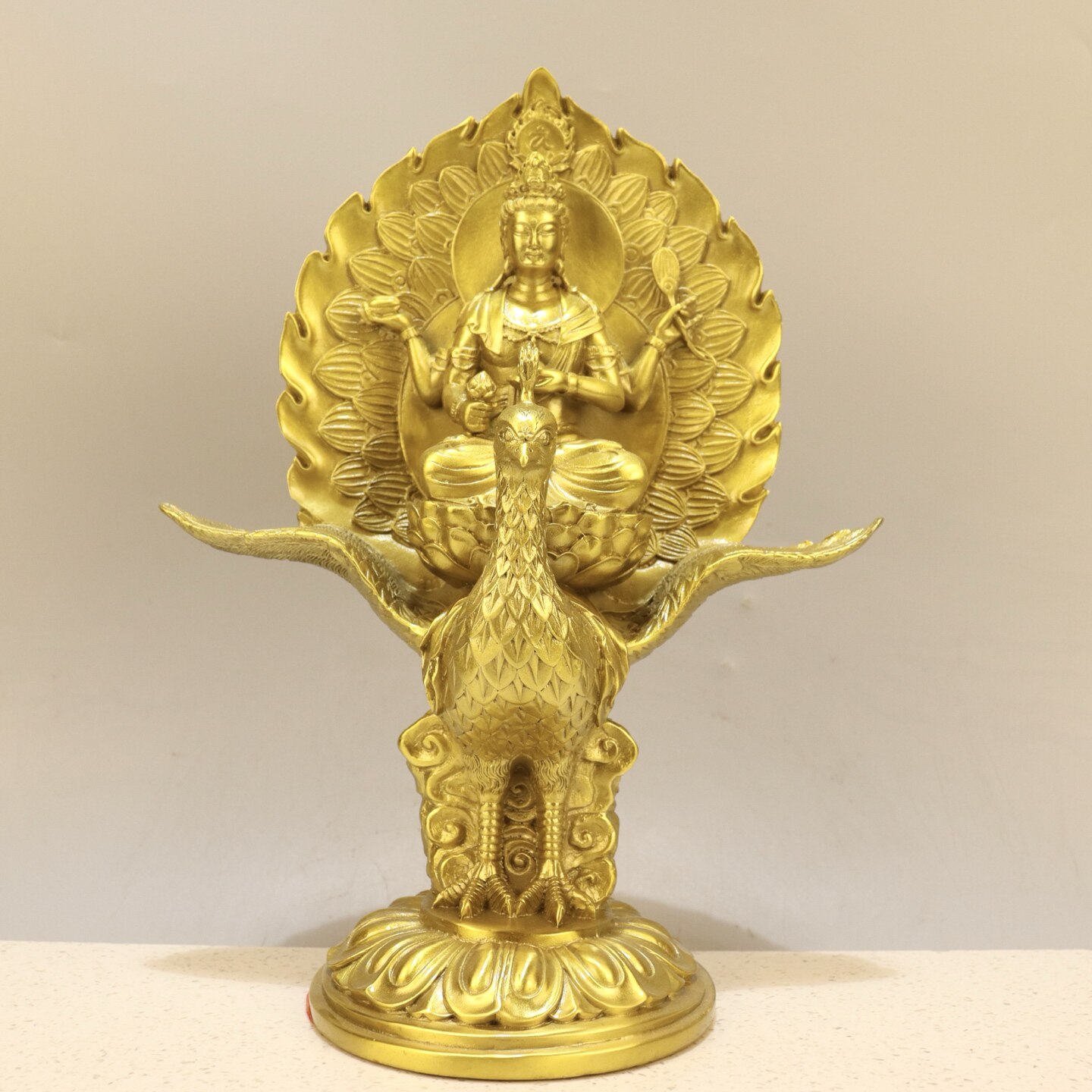 纯铜孔雀明王佛母佛堂供奉佛像摆件护世金刚宗教风水摆设